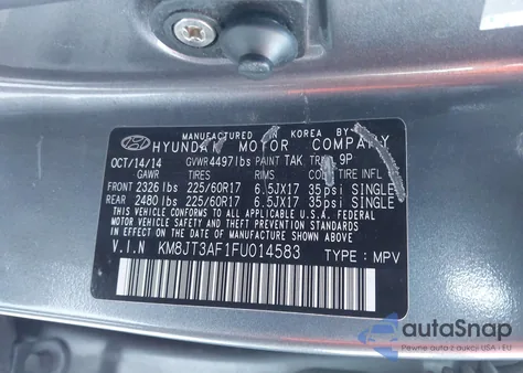 2015 Hyundai Tucson Gls z USA, uszkodzony, nr VIN KM8JT3AF1FU014583